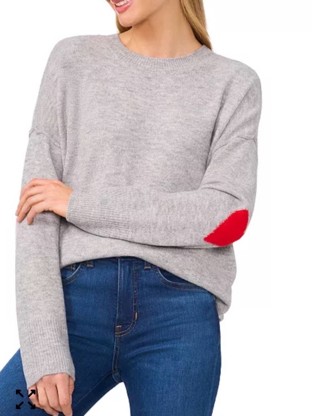CeCe Women's Valentine's Crewneck Elbow Hearts Long-Sleeve Sweater